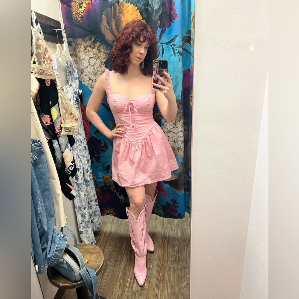 Pink Ruffled Strap Dress - Picture 7 of 7